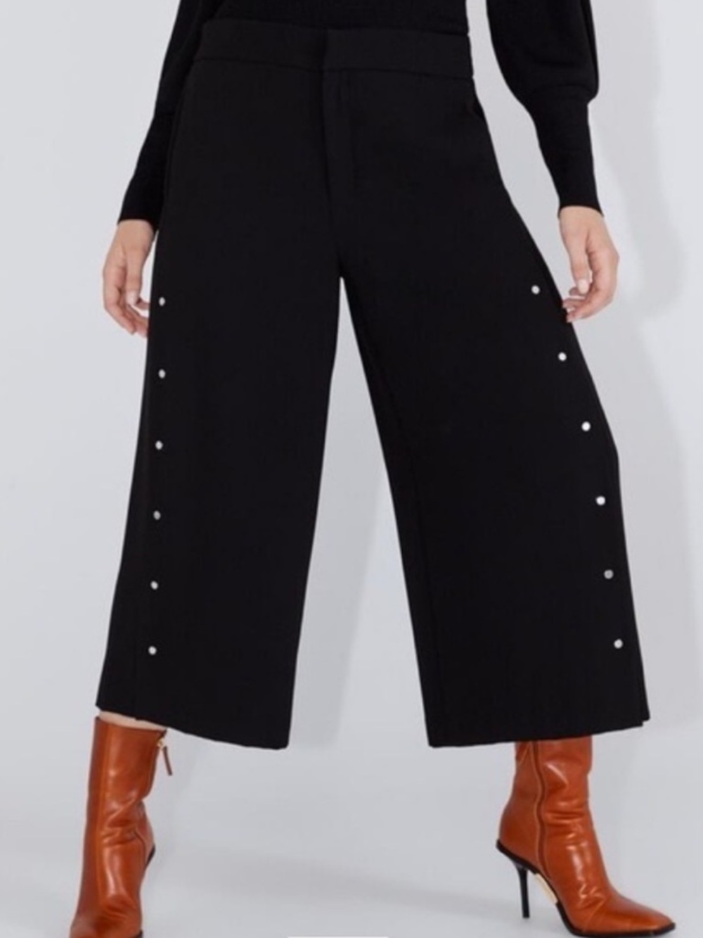 Zara Black Elastic-Waist  CROPPED WIDE LEG PANTS size S